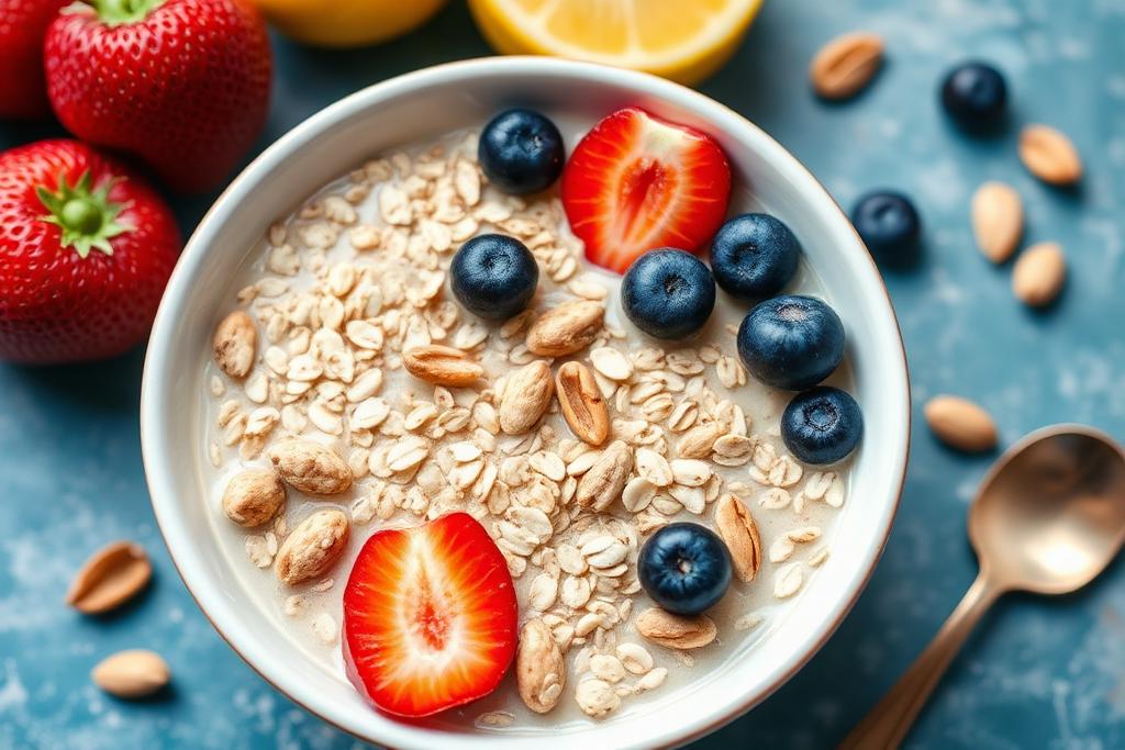 Prato de Bowl de Frutas com Aveia e Castanhas