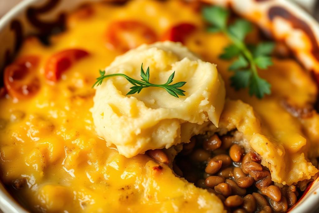 Prato de Escondidinho de Lentilha com Purê de Mandioquinha