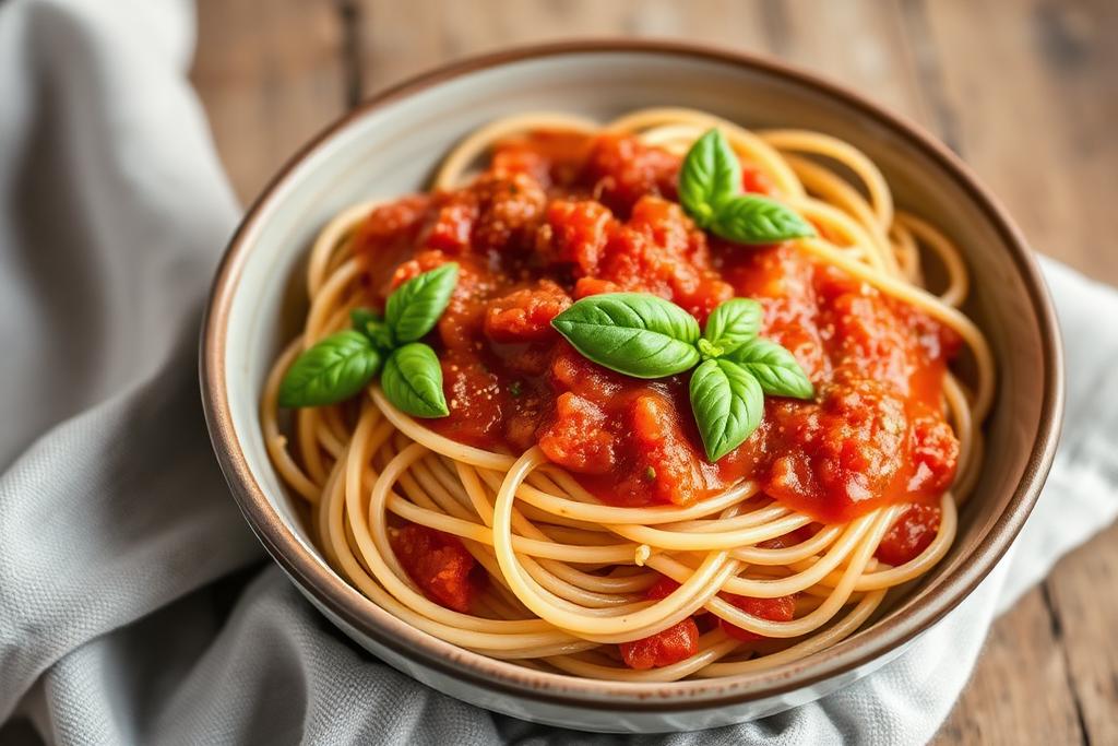 Prato de Macarrão Integral ao Molho de Tomate Caseiro