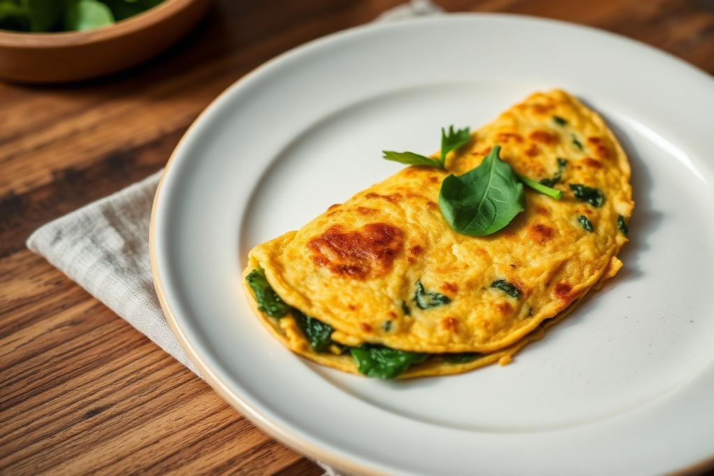 Prato de Omelete de Farinha de Grão-de-Bico com Espinafre