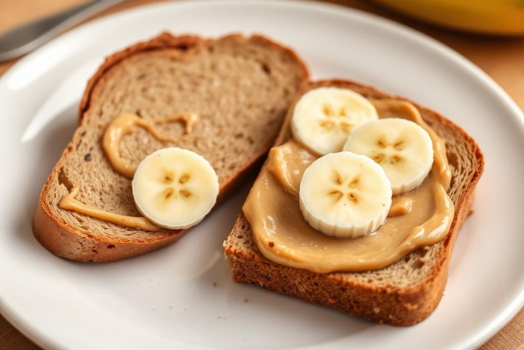 Prato de Pão Integral com Pasta de Amendoim e Banana