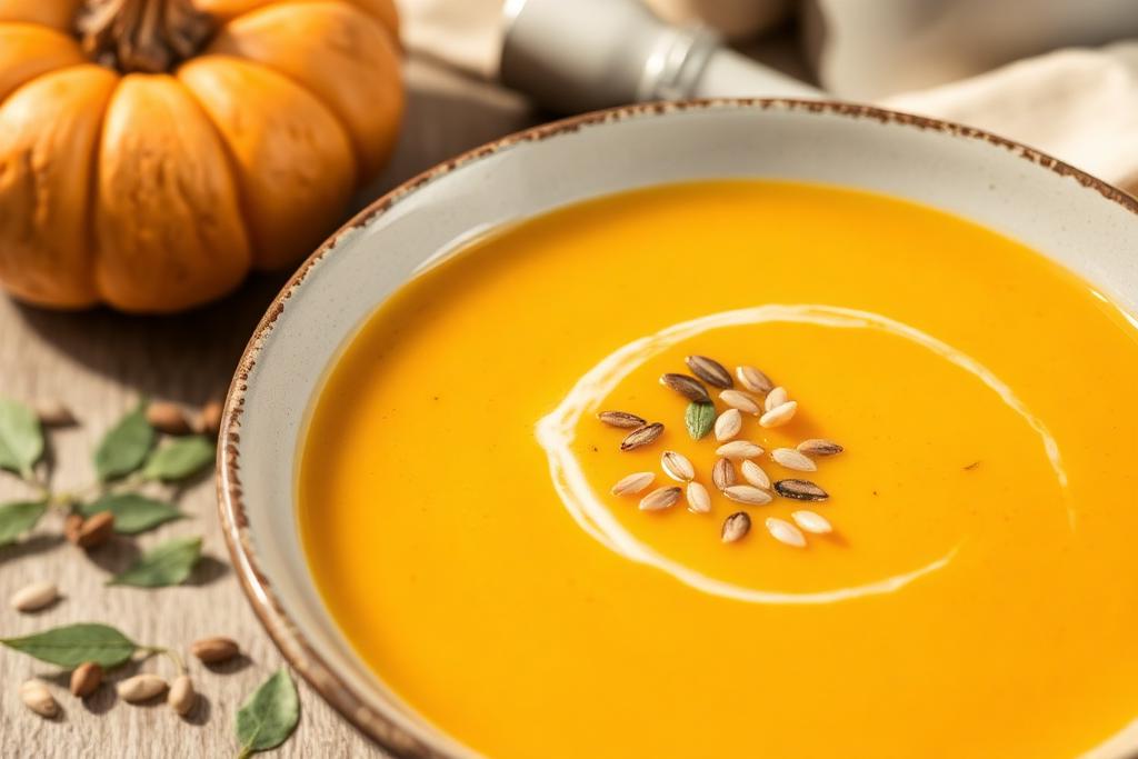 Prato de Sopa Cremosa de Abóbora e Gengibre