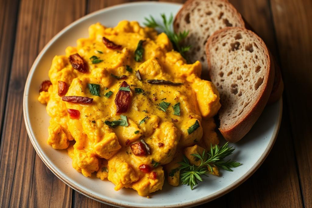 Prato de Tofu Mexido com Pão Integral